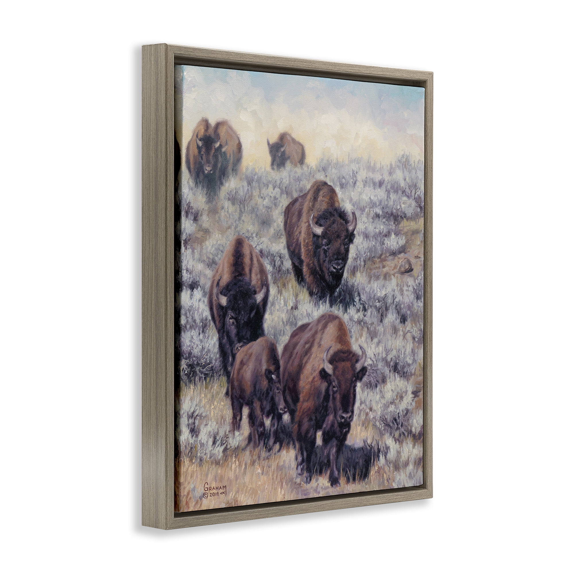 Stupell Industries In Search Of New Grass Landscape Painting Brown Floater Framed Canvas Art Print Wall Art, 17 x 21