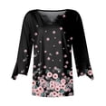 thumbnail image 3 of qILAKOG Womens Summer Tops 2024 3/4 Sleeve Floral Print Blouse Casual Loose Fit Tunic T-Shirts Vintage Graphic Tees Women hree-quarter Sleeve Printing V-Neck T-Shirt Blouse Tops, Pink&S, 3 of 4