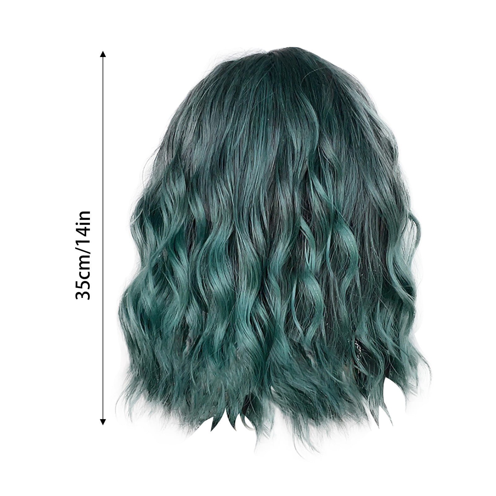 European And American Style Gradient Green Shoulder Length Short Curly  Ladies High Temperature Silk Wig Hair Cover For Festival Party 35cm /  14inches Baby Lights Hair Comb 