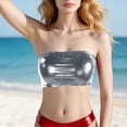 thumbnail image 4 of Women's Metallic Shiny Tube Top - Strapless Party Crop Top for Rave, Festival & Night Out Silver, 4 of 7