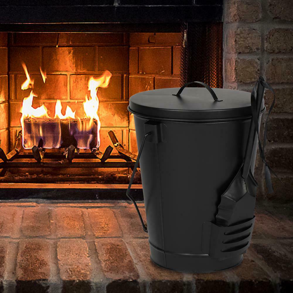 5 Gal. Metal Fireplace Ash Container Bucket/Can & Shovel w Lid for