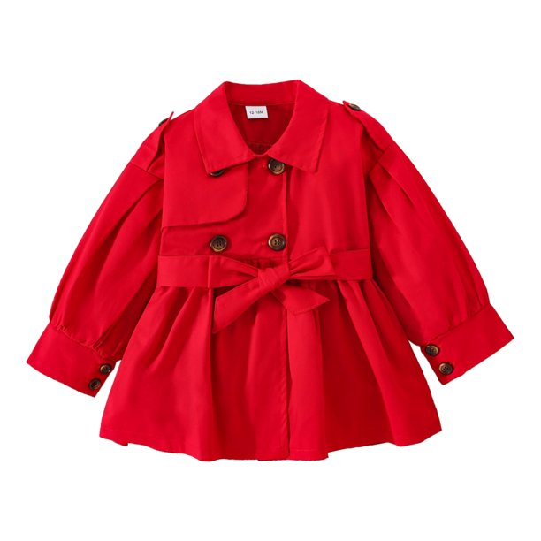 Gibobby Chaqueta de Forro Polar para bebés niñosOtoño niños pequeños bebés niñas manga larga solapa Color sólido doble botonadura cinturón abrigo a de vi(Rojo, 0-3 Meses)