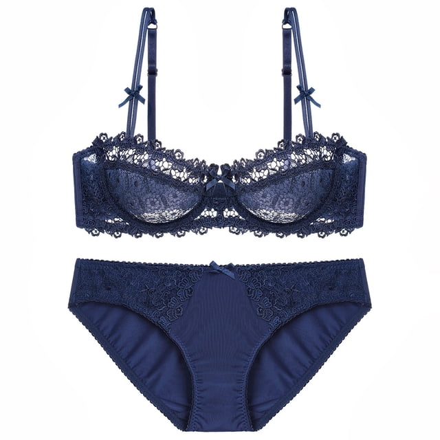 Conjunto de sujetador de lencería sexy de encaje cómodo y fino transparente para mujer