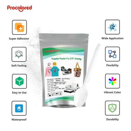 Procolored DTF Powder 500g Hot Melt Adhesive Direct to Transfer Film Powder for DTF Printers