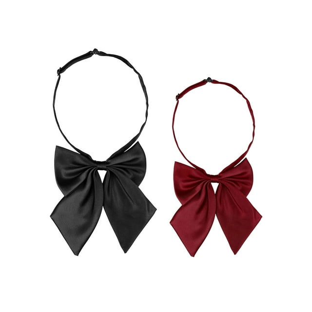 INSPIRE CHIC Women's Pre-Tied Bowknot Adjustable Neck Strap Cute Bowtie 2 Pcs Black+Wine Red One Size 2