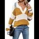 thumbnail image 3 of Suéter de Punto para Mujer, con Solapa A Rayas, Holgado, Cuello en V, Informal, de Larga y Bloques de Color, para Otoño e Invierno Amarillo y M, 3 of 8