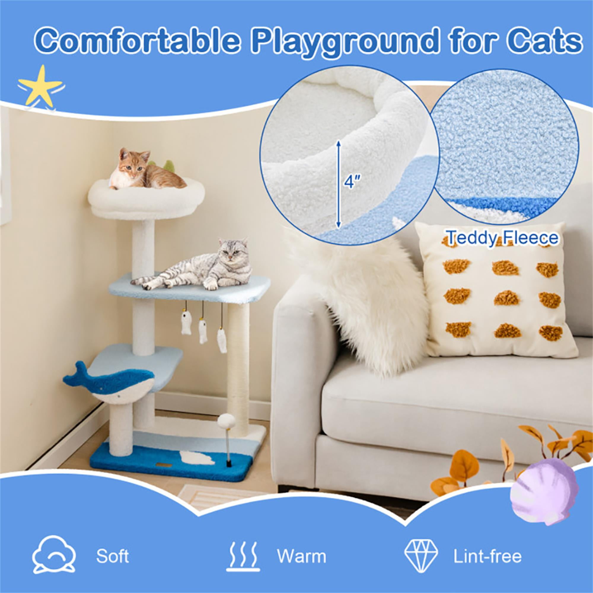 Kadyn 34" Cat Tree with Scratching Posts, Cat Tower with Padded Plush Perch, Multi-Platform for Jump, Blue