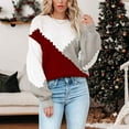 thumbnail image 4 of Miluxas Plus Size Sweater Tops On Seasonal Clearance Women's Long Sleeves Crew Neck Loose Color Matching Tops Blouse Knitted Sweater Red 10(XL), 4 of 5