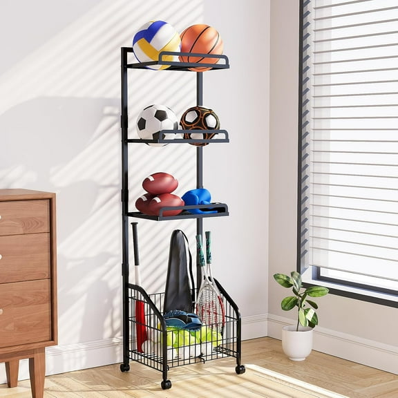 Garage Sports Equipment Organizer Storage, Garage Ball Storage Rack, Home Gym Workout Equipment Storage, Indoor/Outdoor Ball Holder for Football Soccer Basketball Volleyball Baseball