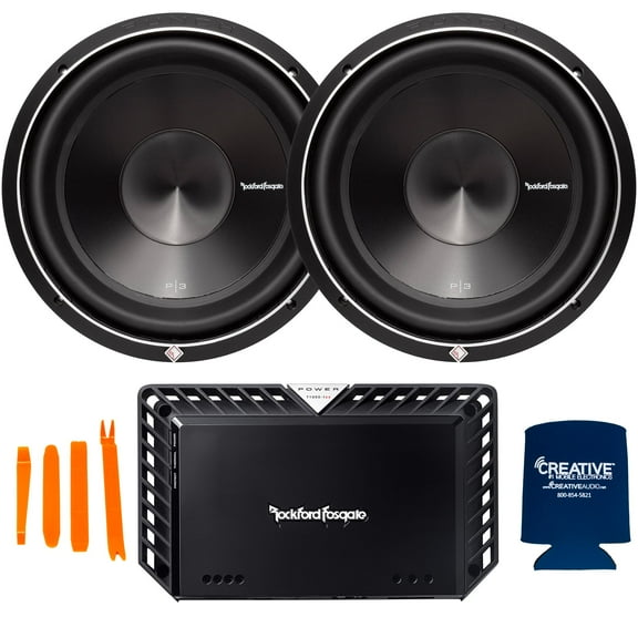 Rockford Fosgate Two P3D2-12 Punch P3 Dual 2-Ohm 12" Subwoofers and a T1000-1bdCP 1000-Watt RMS Mono Amplifier