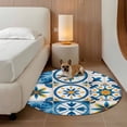 thumbnail image 3 of Blue Retro Boho Round Area Rugs 3 ft, Geometric Floral Traditional Spanish Style Washable Small Area Rug with Non-Slip Sturdy Edge Binding Round Front Door Mat Floor Carpet for Entryway, 3 of 9