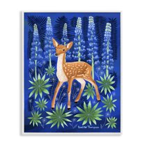 Stupell Industries Fawn & Lupine Flowers Animals Painting White Framed Art Print Wall Art, 11 x 14
