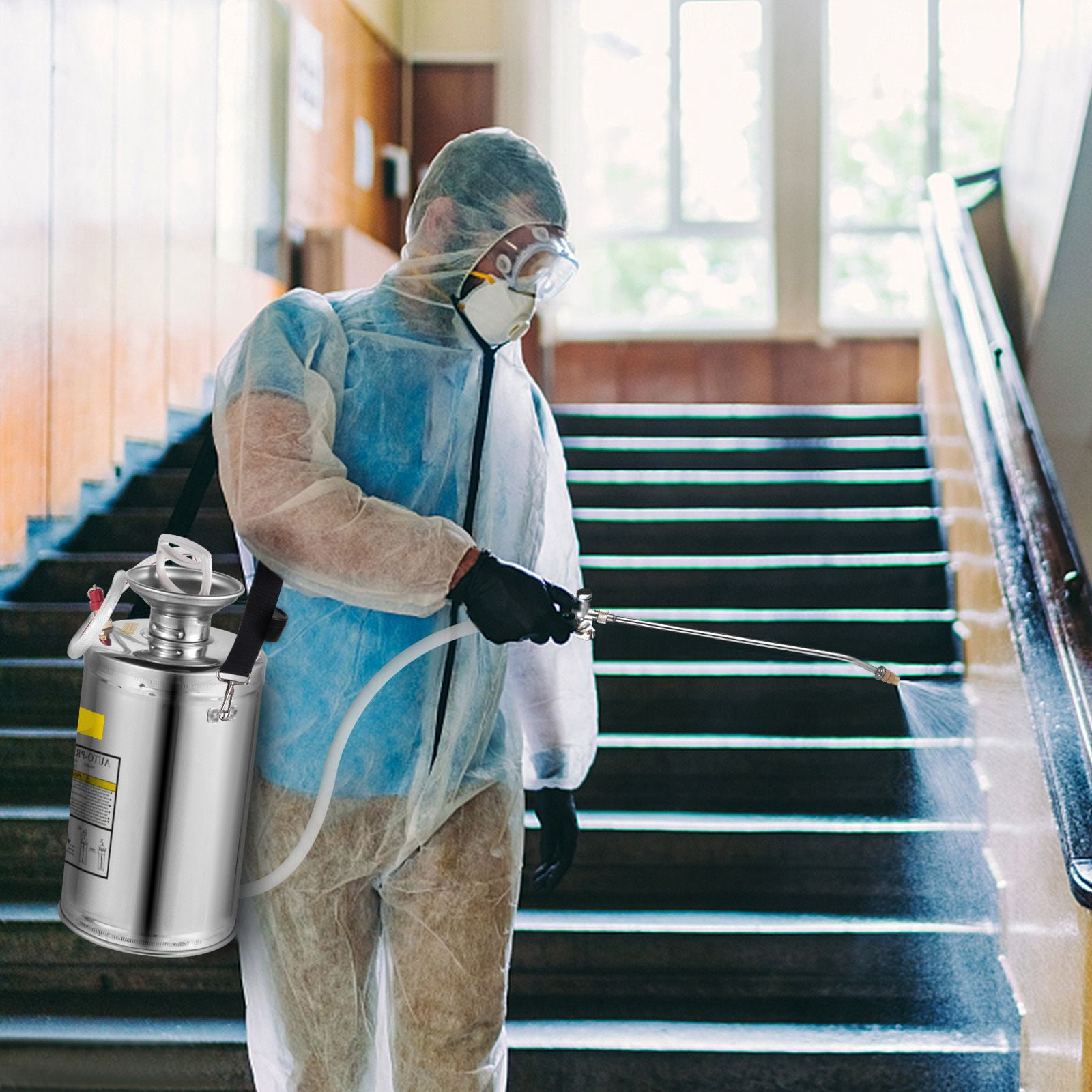 1.5 Gallon Stainless Steel Sprayer, 1.5-4.0 Bar Pressure, Adjustable Brass Nozzle, Pressure Gauge, Shoulder Strap for Garden Cleaning Disinfection