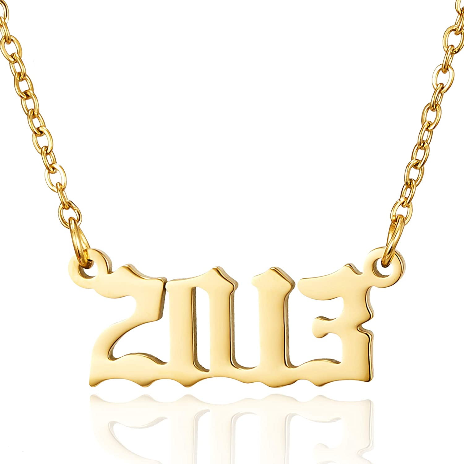 Birth Year Number Pendant Necklace Stainless Steel Gold Number Birthday