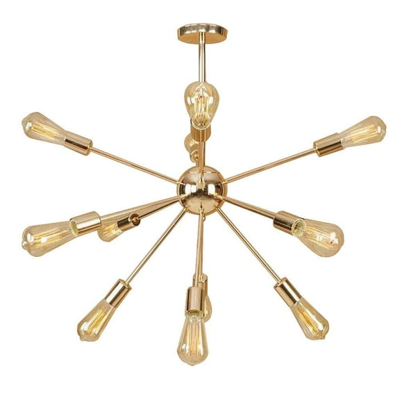 Mid Century Sputnik Brass Chandeliers Flush Mount Pendant Lighting 12 Arms - Ceiling Light Home Decor - (Golden, Standard Size)
