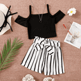 thumbnail image 2 of PatPat Kid Girls Cold Shoulder Camisole with Belted Stripe Shorts 2 Pieces Outfit Set Sizes 5-12, 2 of 6