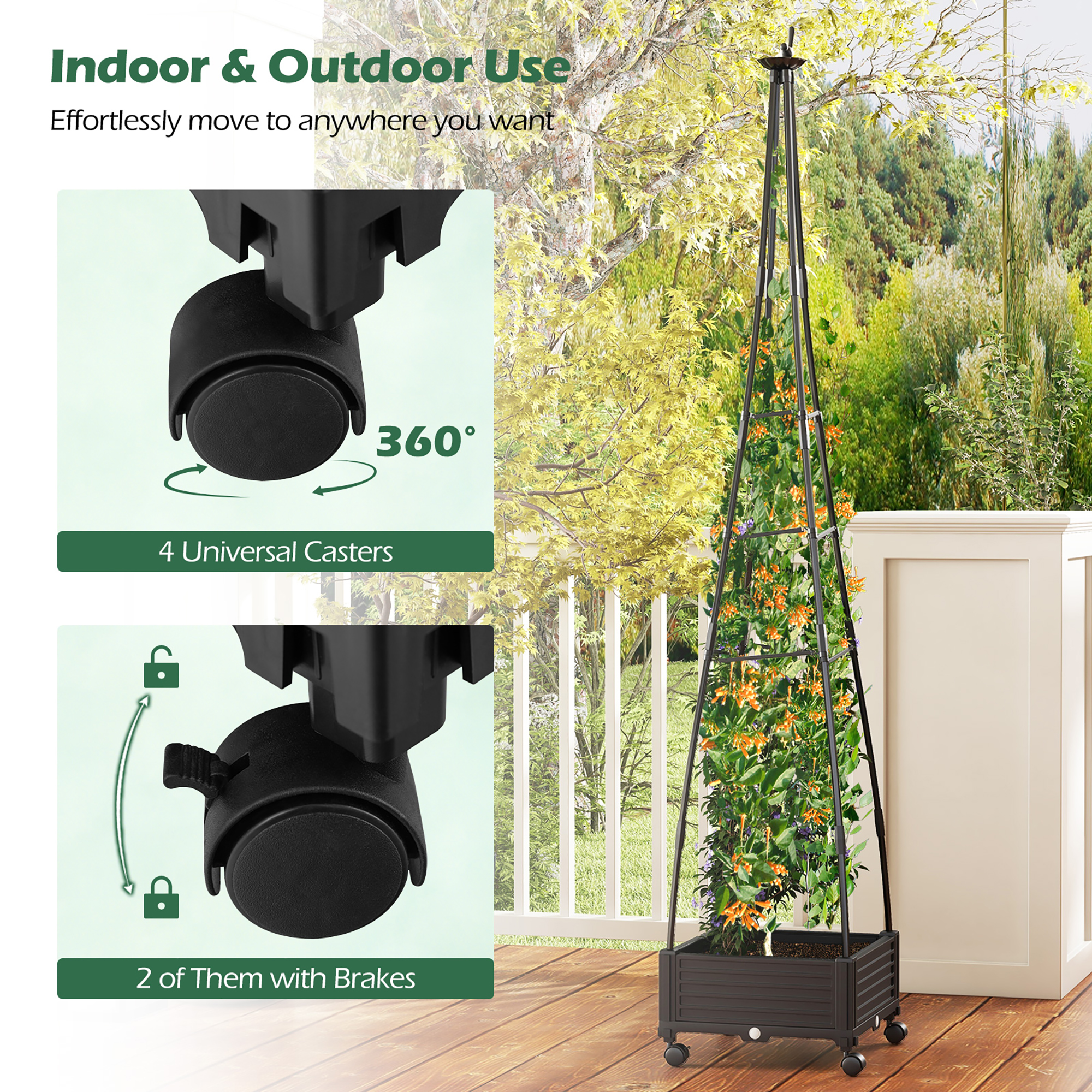 Gymax 2PCS 81'' Garden Obelisk Trellis for Climbing Plants Tall Plant Support w/ Wheels