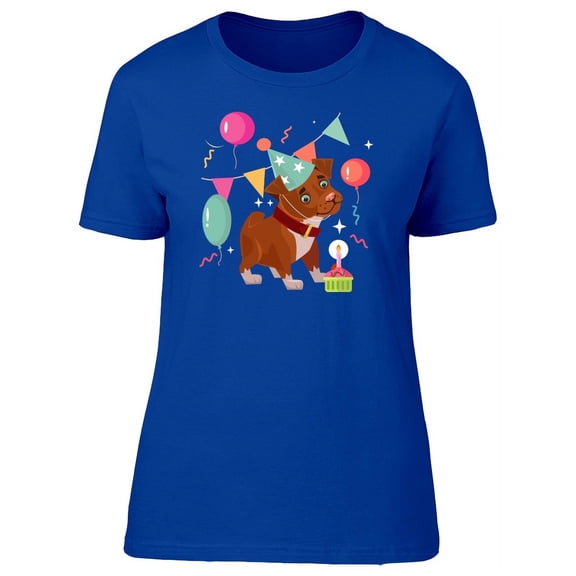 Cute Happy Dog Birthday Party T-Shirt Women -Image by Shutterstock, Female Medium