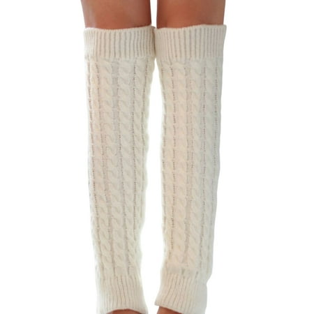 

Adult Fashionable Knitted Long Socks Cuffs Topper Open Toe Leg Sleeves for Women and Girls Fashion White