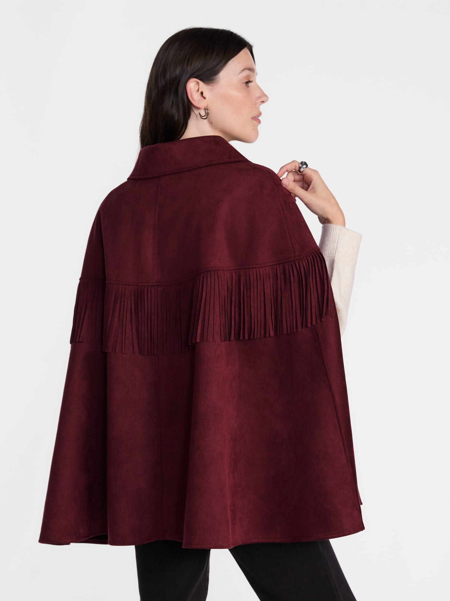 Scenario Women's Faux Suede Fringe Cape