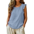 thumbnail image 3 of Tank Tops For Women Blue Womens Tops Fashion Daily Vacation Tank O Neck Vest Womens Tank Tops, 3 of 4