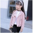 thumbnail image 2 of 2019 New Autumn Girls Jacket pu Leather Zipper Jacket For Girls 3-12Yrs Fashion Solid Leather Coat Children Clothing Outerwear, 2 of 6