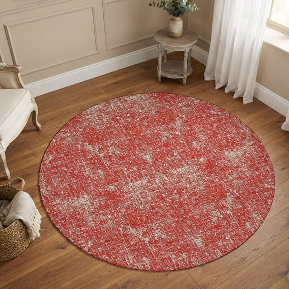 Small Round Rug 3Ft, Red Terracotta Splatter Non-Slip Washable Circle Rugs Carpet, Boho Mottled Vintage Rustic Indoor Outdoor Rug Floor Mats Throw Runner for Bedroom Living Room Bathroom