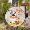thumbnail image 4 of Trick or Treat Pug Funny Mummy Cosplay Pumpkin Candy Basket Round Wood Sign Dog Lover Gifts Hanging Wall Home Decor - 12016, 4 of 5