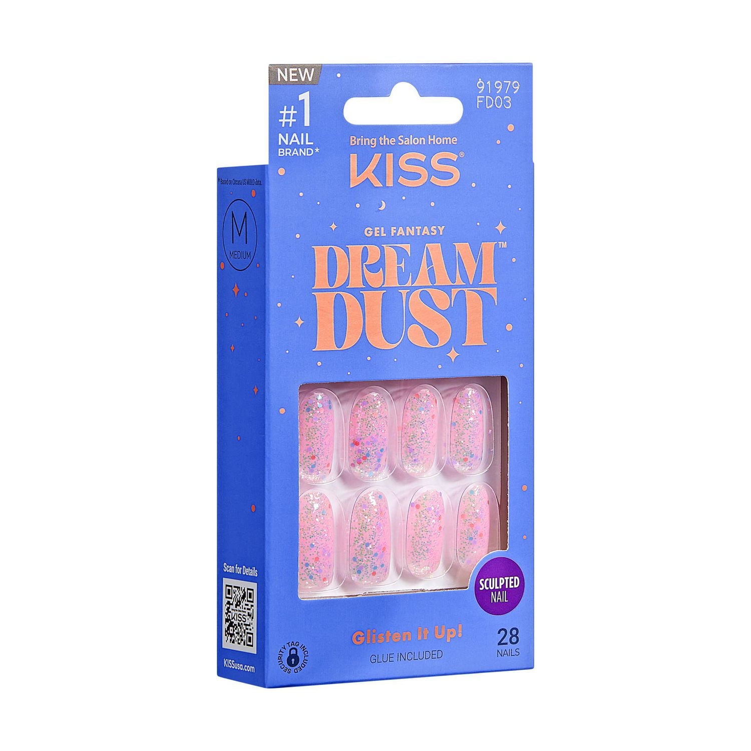 KISS Gel Fantasy Dreamdust, Diamonds 4 Me, Medium Oval, 28 count., Diamond 4 Me