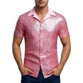 thumbnail image 6 of QHFBli Men's Sequin Dress Shirt 70s Disco Sparkle Party Short Sleeve Button Down Shirts, 6 of 8
