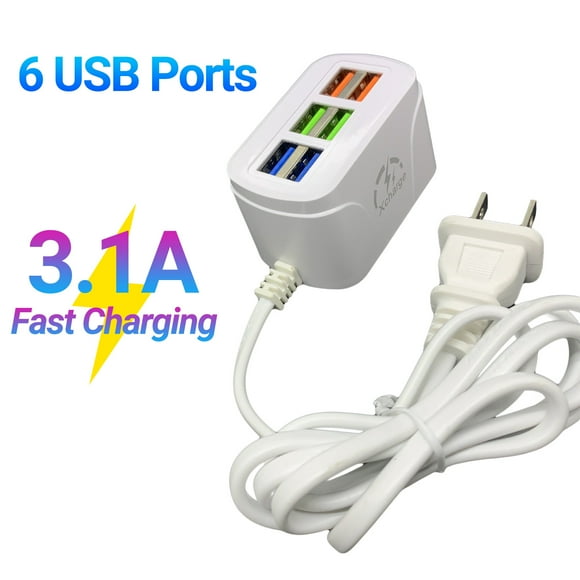 Flmtop Barre d'Alimentation Légère Parasurtenseur à Multiples Ports USB Extension avec 6 Ports USB Prise d'Extension Plug-Play pour Maison Bureau