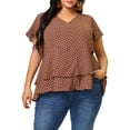 thumbnail image 5 of MODA NOVA Juniors' Plus Size Blouse Ruffle Hem Casual Peplum Top Brown 2X, 5 of 6