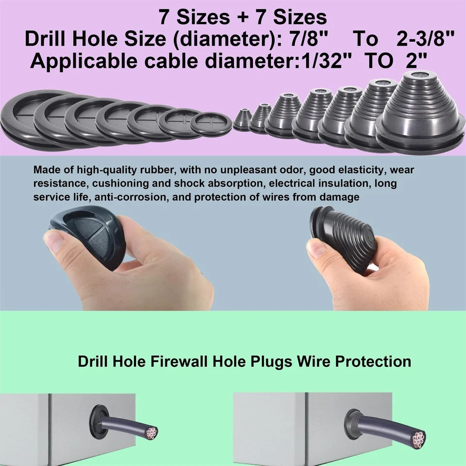 CIRCLE- Rubber Grommet Firewall Hole Plug Electrical Wiring Gasket Assortment Kit