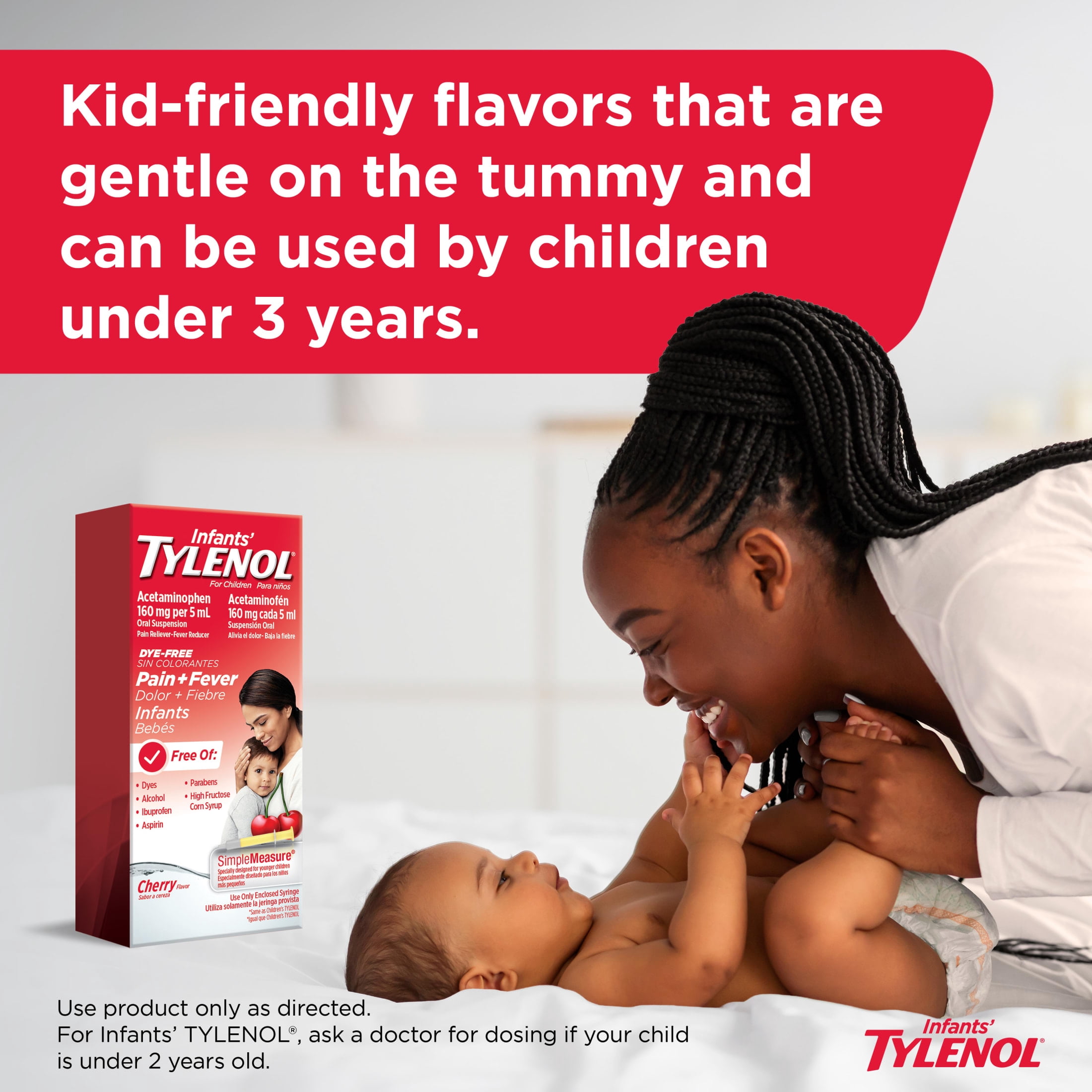 Infants’ Tylenol, Oral Suspension, Pain Reliever, Fever Reducer, No Alcohol, Cherry Flavor, 2 Fl oz