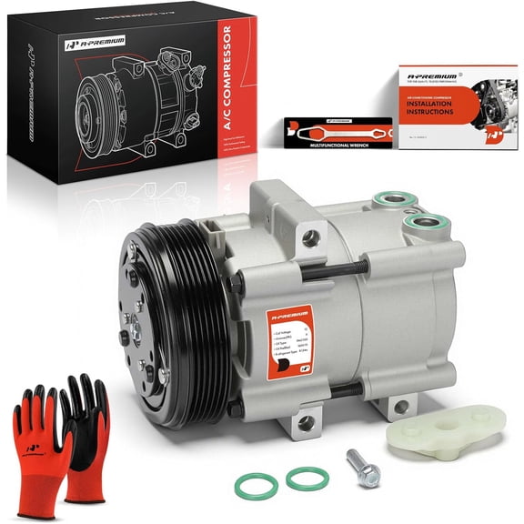 A-Premium Air Conditioner AC Compressor with Clutch Compatible with Ford F-150 2002-2003, F-250 F-350 F-450 F-550 Super Duty, 4.6L 5.4L 6.8L