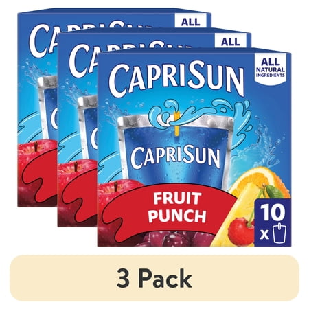 (3 pack) Capri Sun Flavored with Other Natural Flavor Juice Drink Blend, 10 Pouches, for School Lunches and On-the-Go Hydration, Fruit Punch, All Natural Ingredients, 6 fl oz