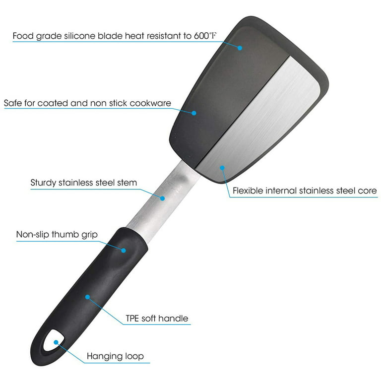 Silicone Turner Spatula Set Flipper Spatulas for Baking, Cooking Heat  Resistant Non Stick Cookware Strong Dishwasher Safe Black 
