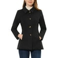 thumbnail image 1 of INSPIRE CHIC Manteau Long à Col Peter Pan pour Femme, Simple Boutonnage, TP, Noir, 1 of 7
