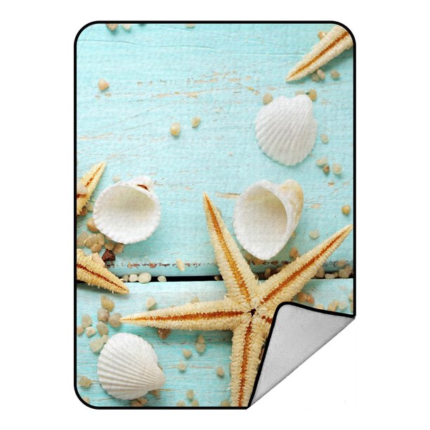 YKCG Seashell Sand Starfish Wooden Back Blanket Crystal Velvet Front
