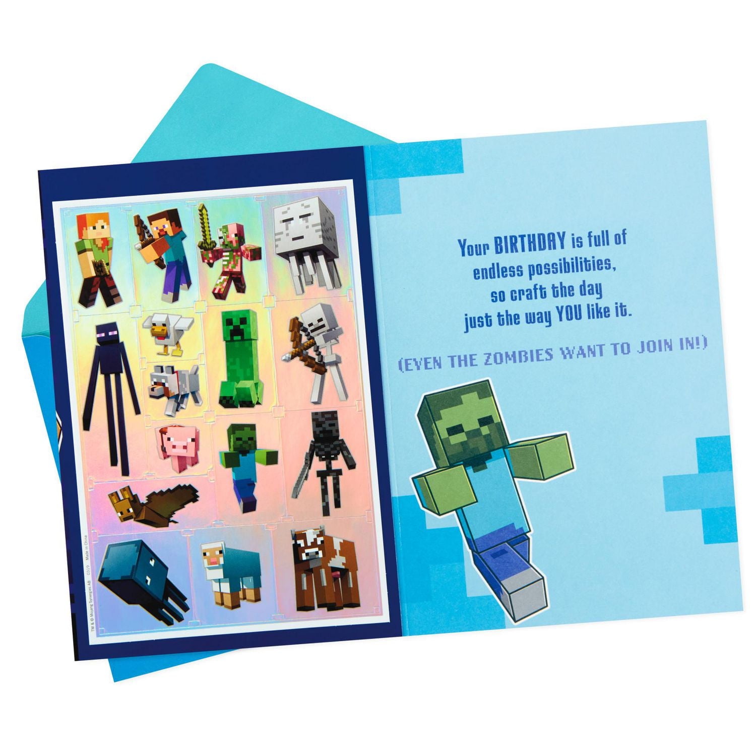 Hallmark Minecraft Birthday Card for Kids with Stickers