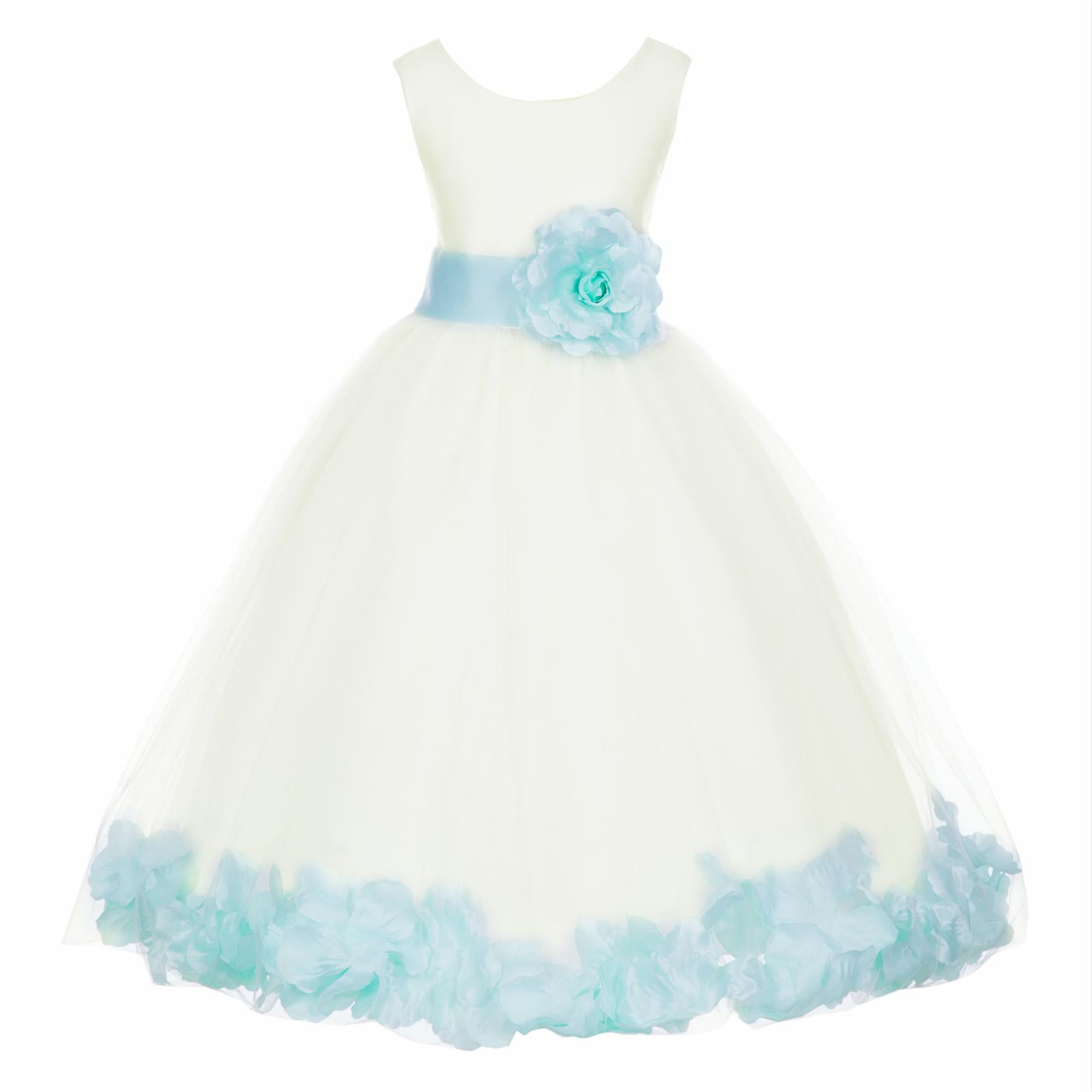 Ivory Tulle Rose Floral Petals Toddler Flower Girl Dresses Bridal Gown 302T 