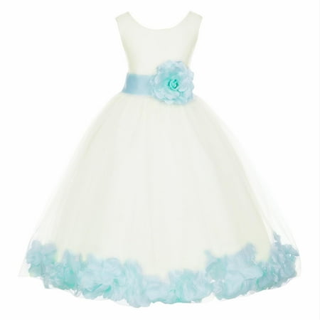 

Ekidsbridal Formal Poly Satin Rose Petals Tulle Ivory Flower Girl Dress Bridesmaid Wedding Pageant Toddler Recital Easter Communion Graduation Reception Ceremony Birthday Baptism Occasions 302T