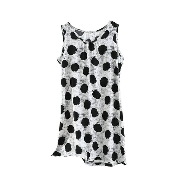 Cotton Nightgowns for Women Cute Polka Dot Printed Sleeveless Round Neck Sleepwear Dress Casual Loose Sleepshirts Basic Comfort Pullover Pajamas