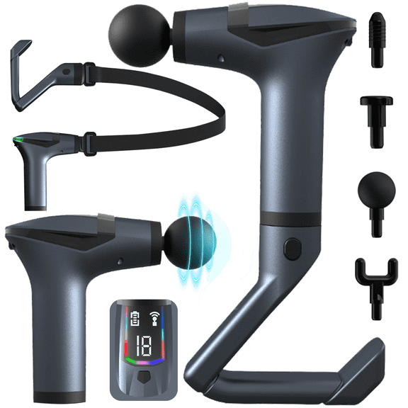 LDNIO Massage Gun Deep Tissue - Percussion Muscle Massager with Extend Handle, LCD Screen for Neck Back Shoulder Relaxing
