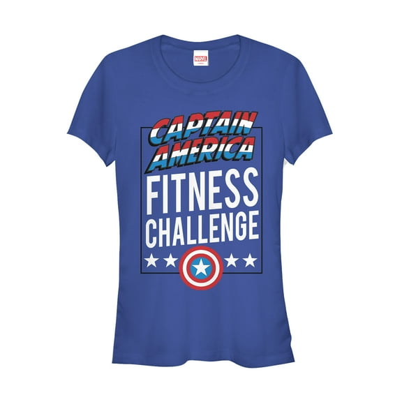 Junior's Marvel Captain America Fitness Challenge Graphic Tee Royal Blue 2X Large