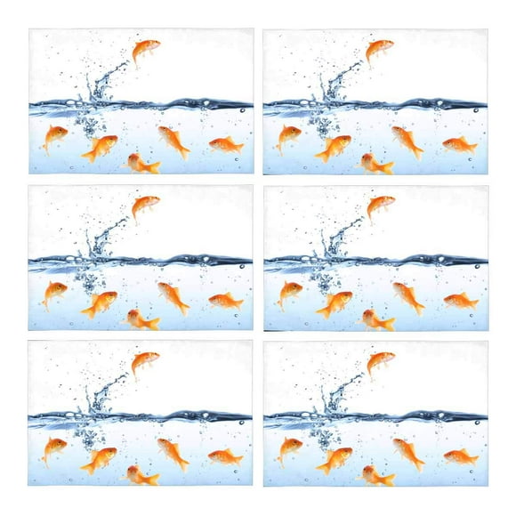 YUSDECOR Funny Goldfish Jumping to Freedom Placemats Table Mats for Dining Room Kitchen Table Decoration 12x18 inch,Set of 6