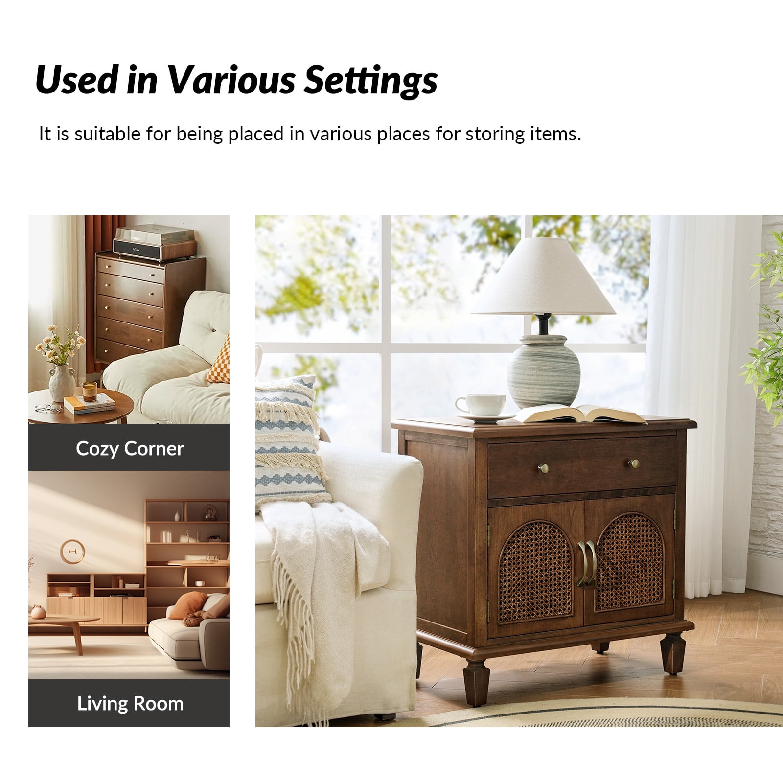 Tina's Home 27.5" Tall Traditional End Table with Charging Station and Solid Wood Legs for Living Room (Set of 2)
