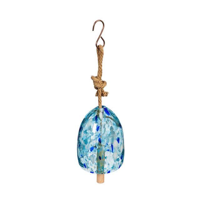 Campana De Viento De Cristal De Arte Colorido Evergreen | Azul Claro| Golpeador De Madera Maciza | Tono Profundo Natural | 8 Pulgadas De Alto | Hermoso Regalo Para Patio, Jardín, Decoración Del Hogar