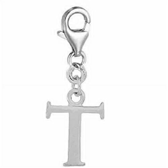 Sexy Sparkles Dangling Letter T Clip on Pendant Charm for Bracelet or Necklace - Zinc Metal Alloy