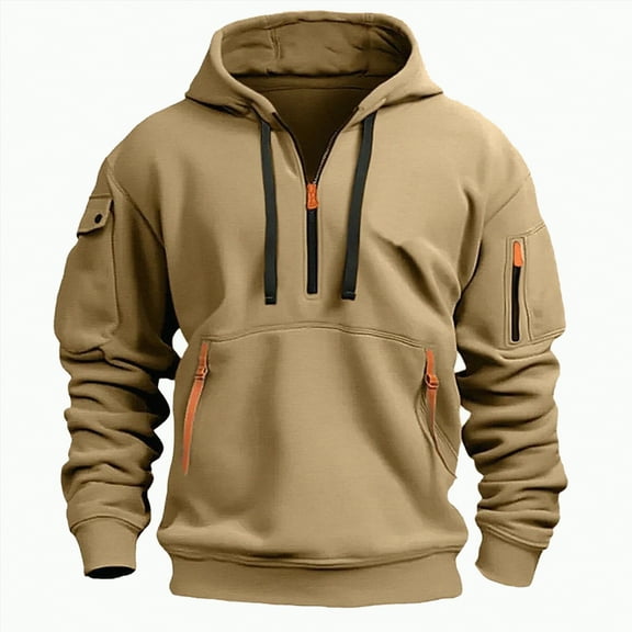 TOWED22 Men's Fleece Hoodie Casual Long Sleeve 1/4 Zipper Pullover Sweatshirts(Khaki,XL)